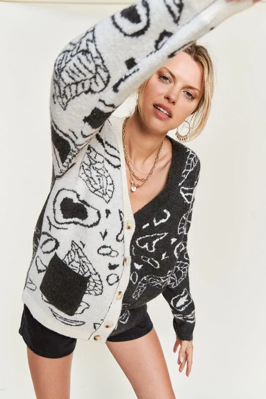 Dafni Heart Paisley Cardigan - Plus SIze, Color Block, Oversized Fit, Drop Shoulder