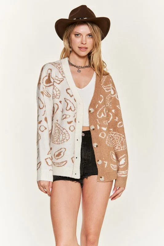 Dafni Heart Paisley Cardigan - Plus SIze, Color Block, Oversized Fit, Drop Shoulder