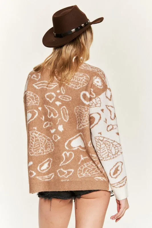 Dafni Heart Paisley Cardigan - Plus SIze, Color Block, Oversized Fit, Drop Shoulder