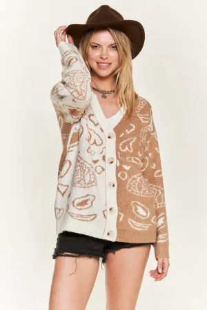 Dafni Heart Paisley Cardigan - Plus SIze, Color Block, Oversized Fit, Drop Shoulder