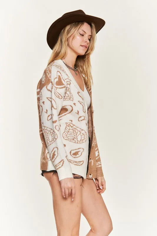 Dafni Heart Paisley Cardigan - Plus SIze, Color Block, Oversized Fit, Drop Shoulder