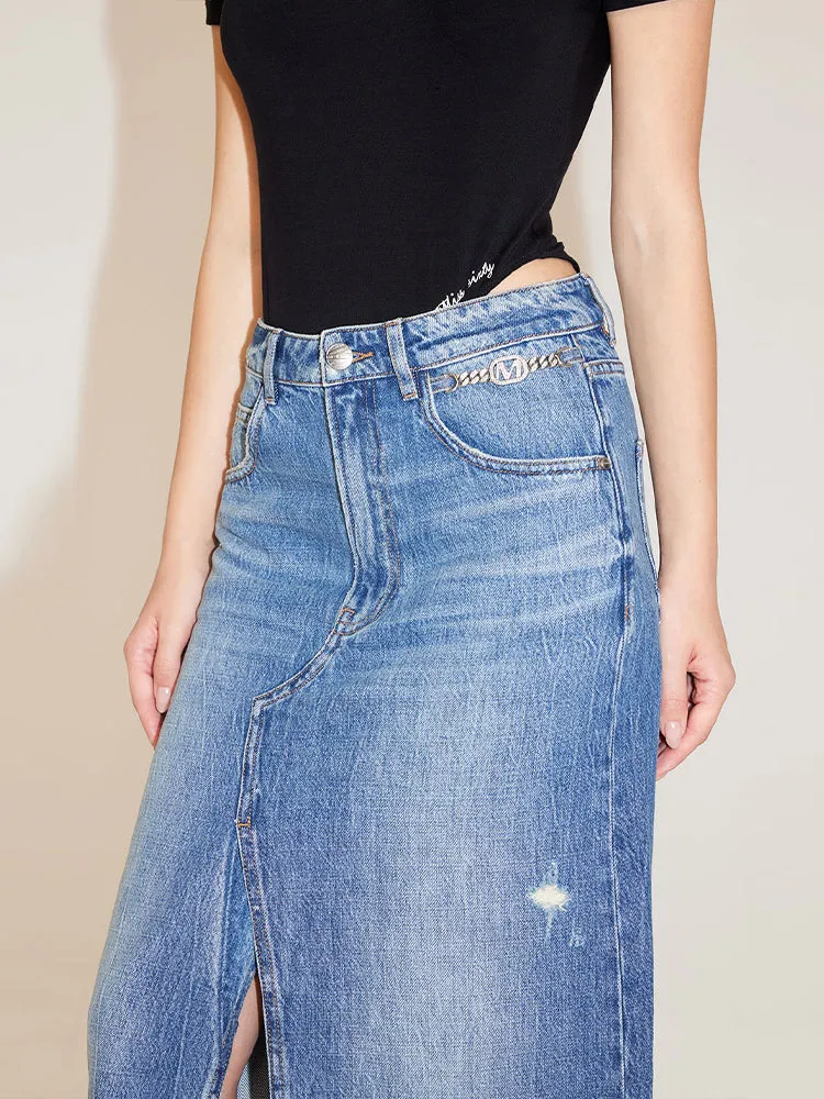 Denim Slit Maxi Skirt