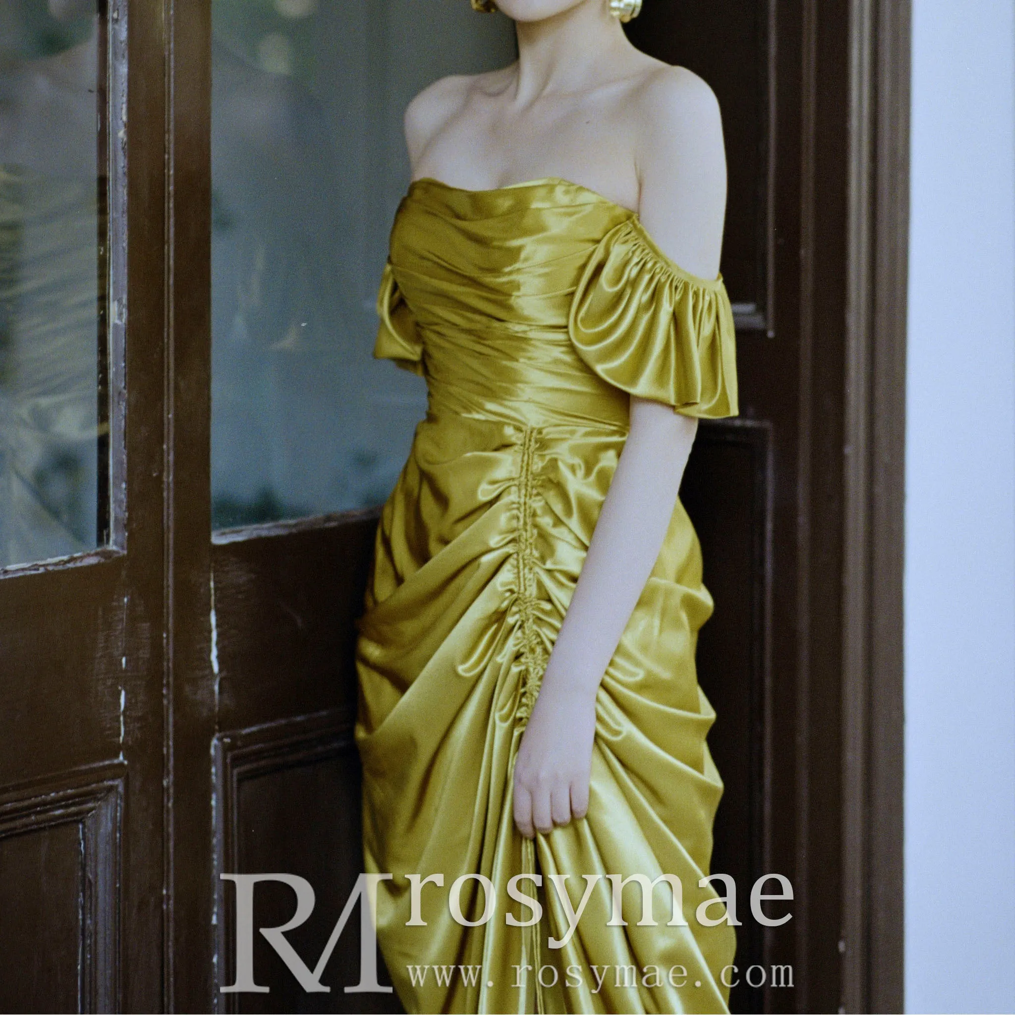 Detachable Off Shoulder Formal Gown Party Dress with Leg Slit