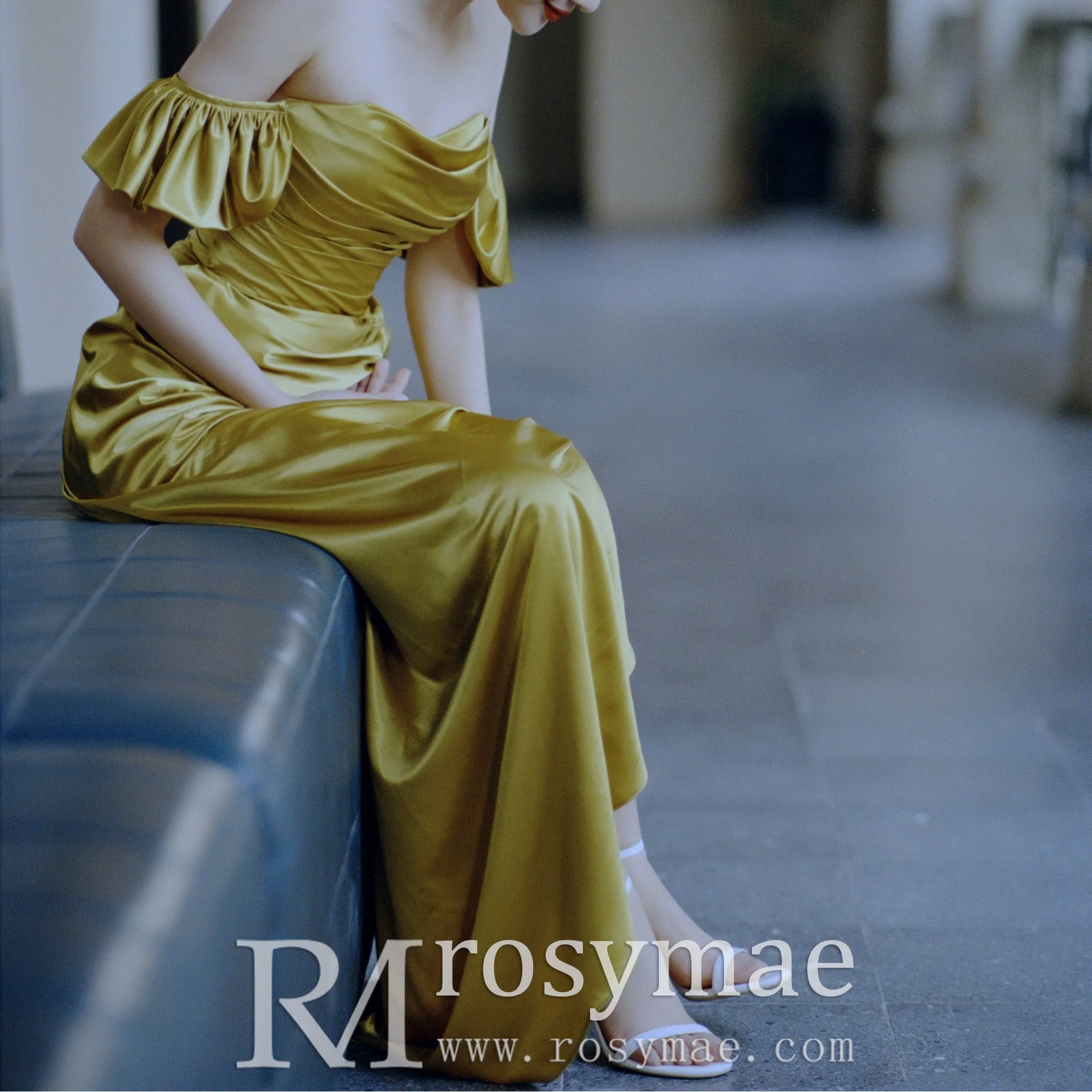 Detachable Off Shoulder Formal Gown Party Dress with Leg Slit