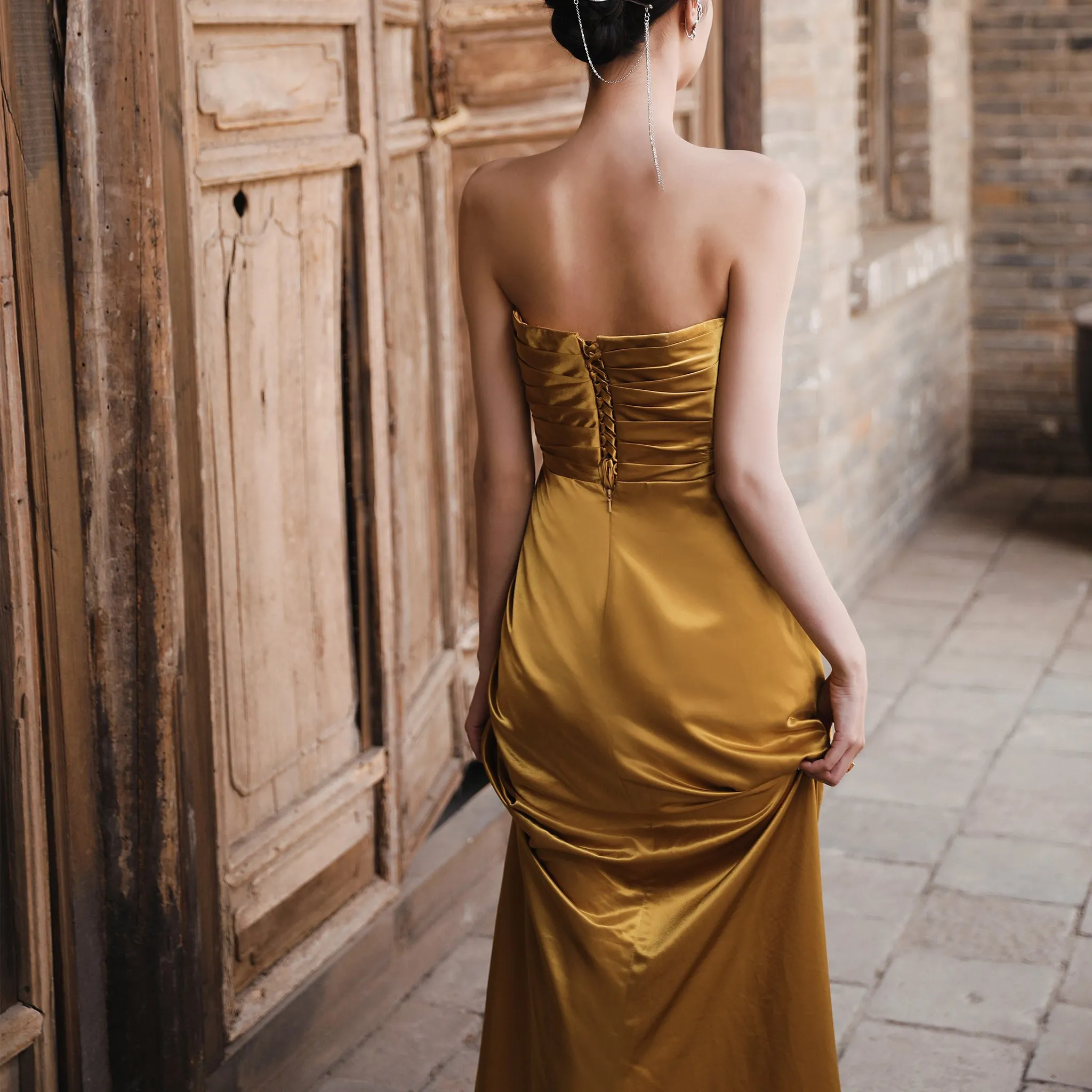 Detachable Off Shoulder Formal Gown Party Dress with Leg Slit