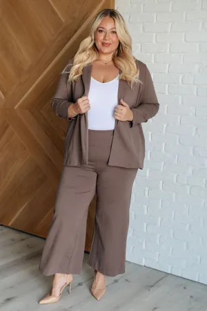 Devi Magic Blazer in Dark Mocha- Ruched Sleeves, Slim Fit, Ponte Knit