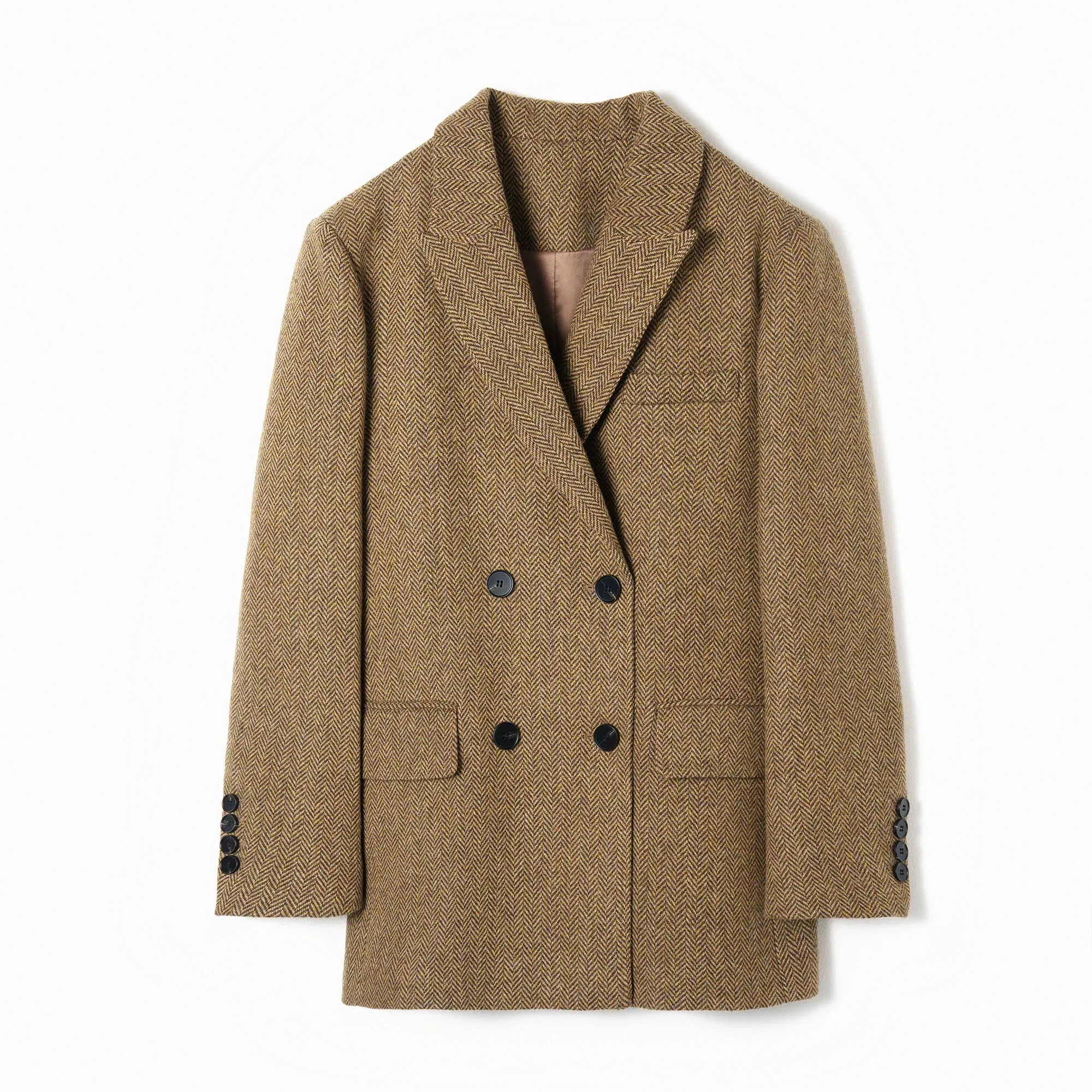 Double-Breasted Herringbone Blazer