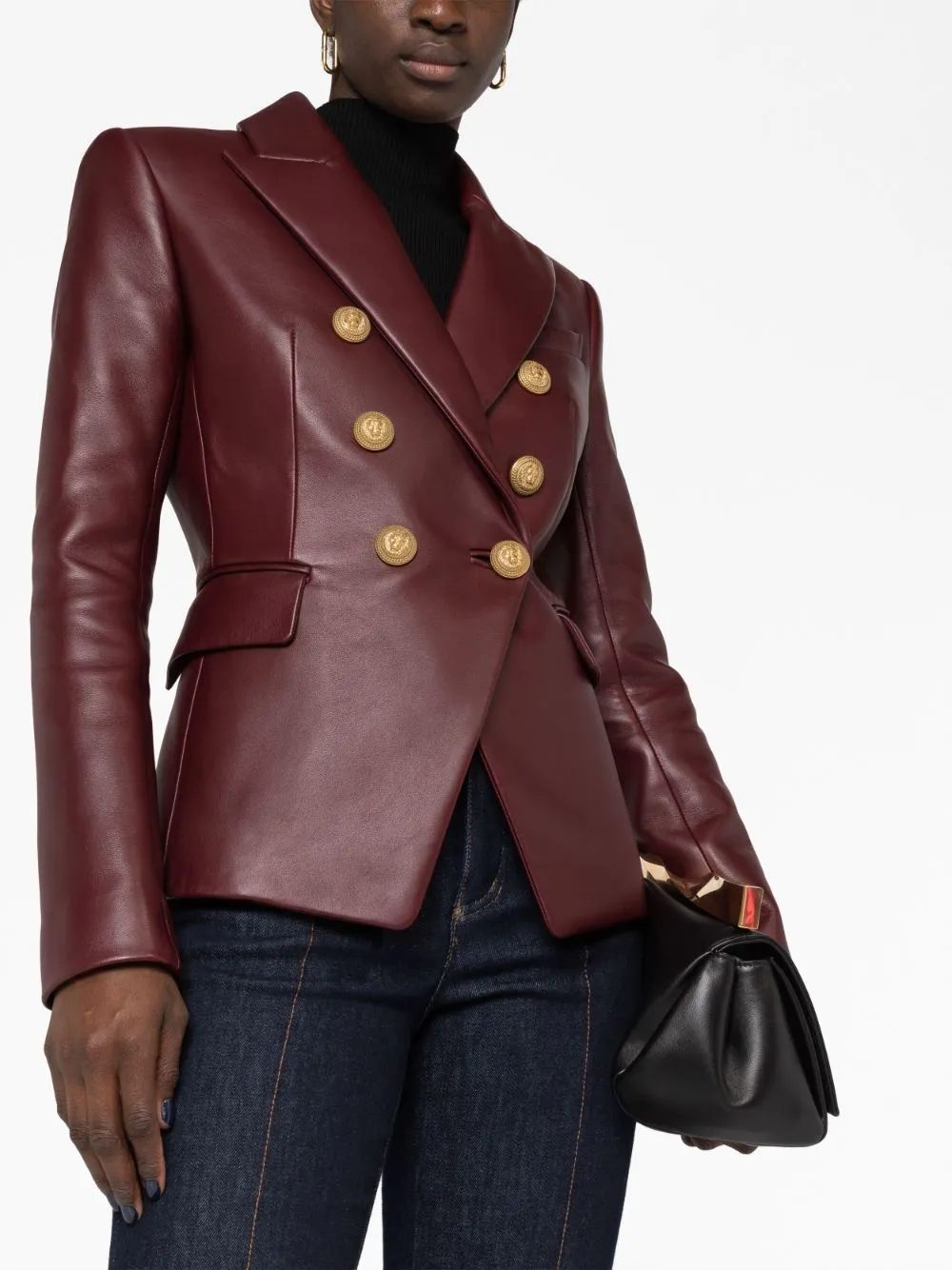 Double-Breasted Leather Blazer