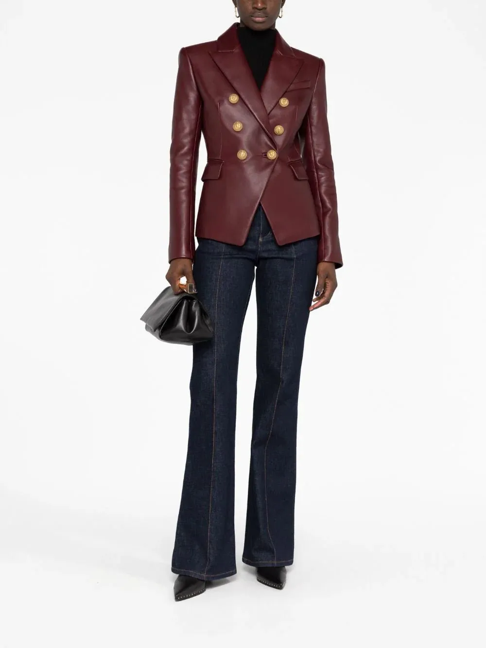 Double-Breasted Leather Blazer