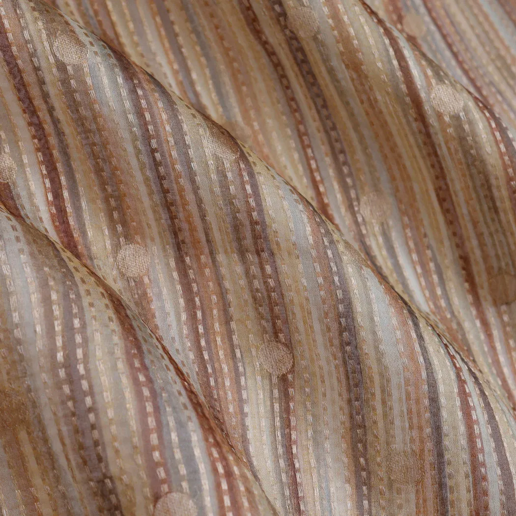 Dusky Brown Organza Fabric With Stripes Patterns