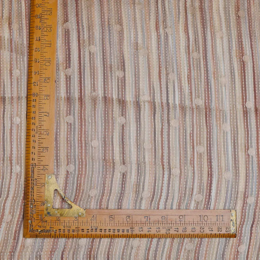 Dusky Brown Organza Fabric With Stripes Patterns