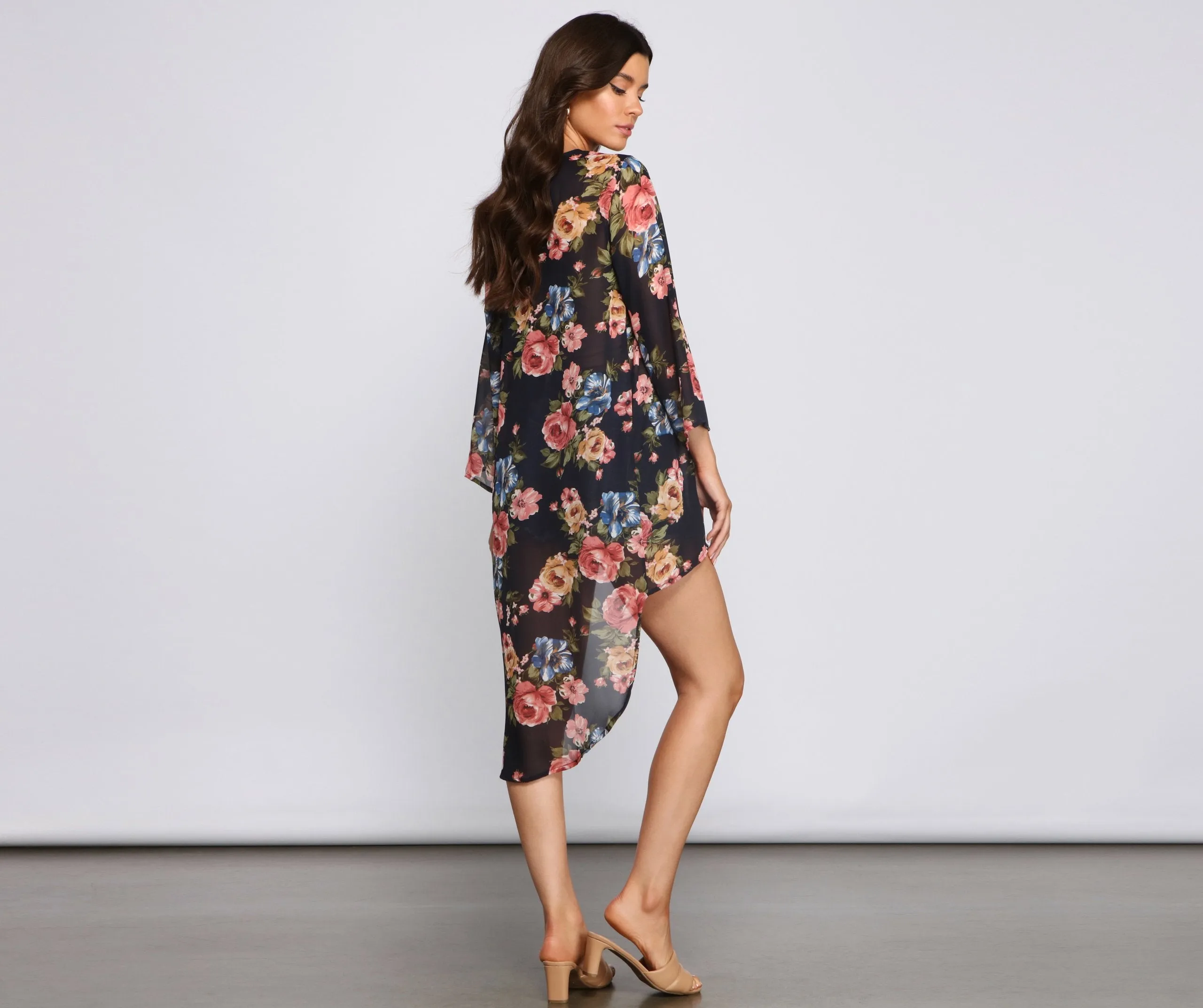 Effortless Style Floral Chiffon Kimono