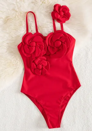 Elegant 3D Floral Embellished One-Piece Swimsuit with Statement Roses
