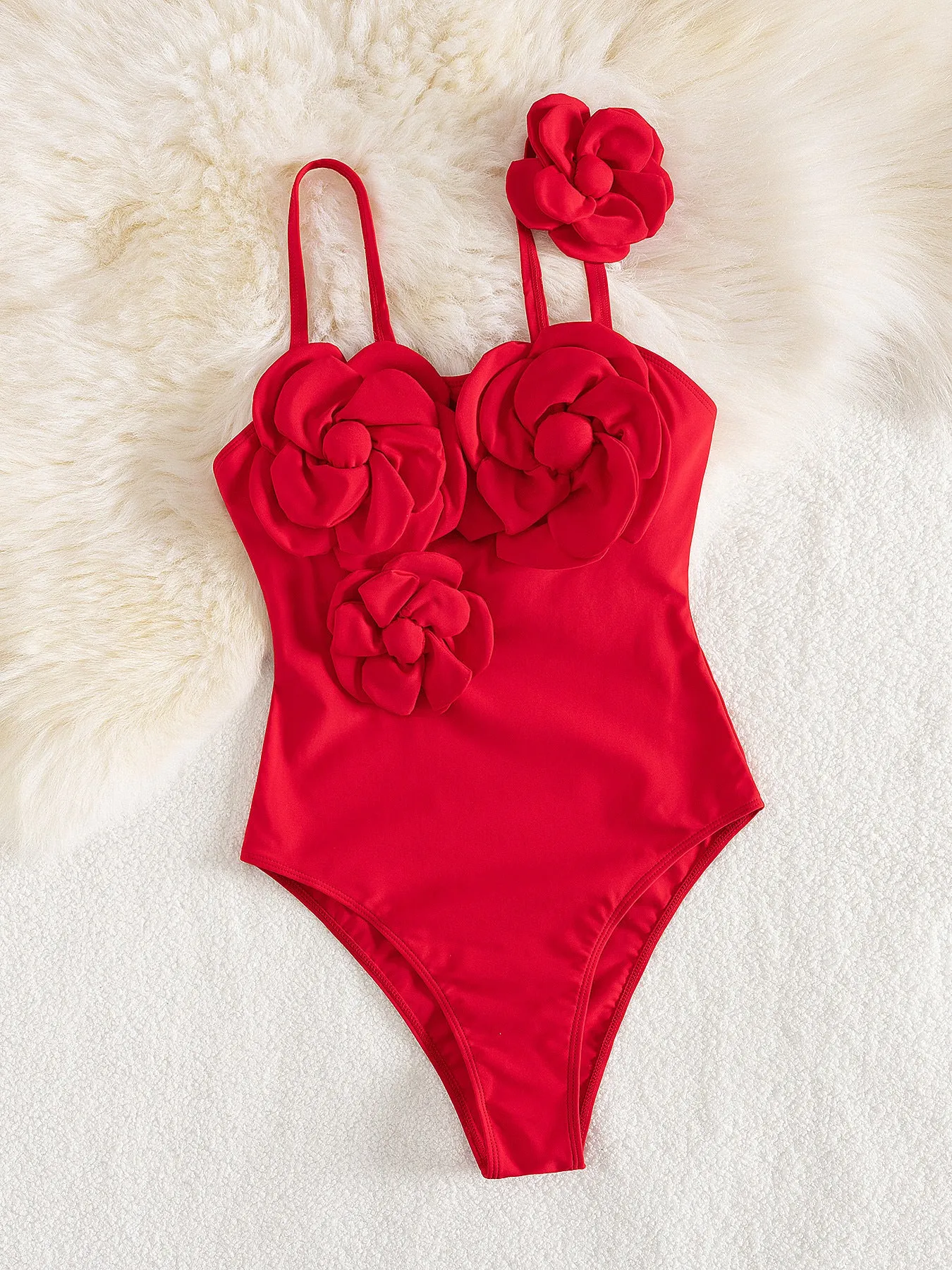 Elegant 3D Floral Embellished One-Piece Swimsuit with Statement Roses