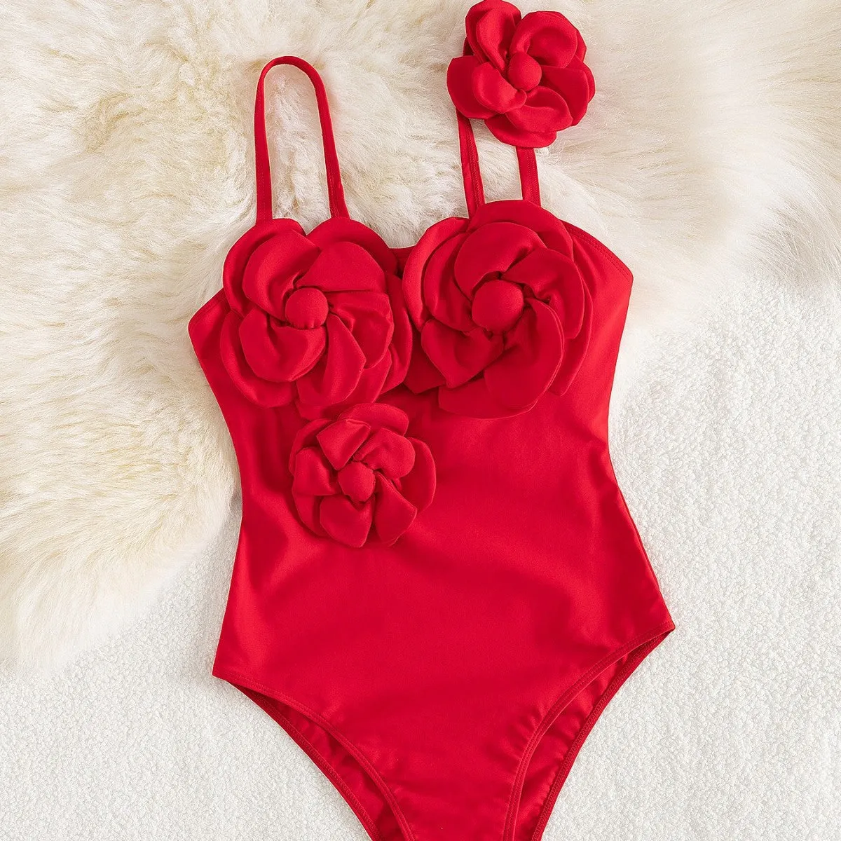 Elegant 3D Floral Embellished One-Piece Swimsuit with Statement Roses