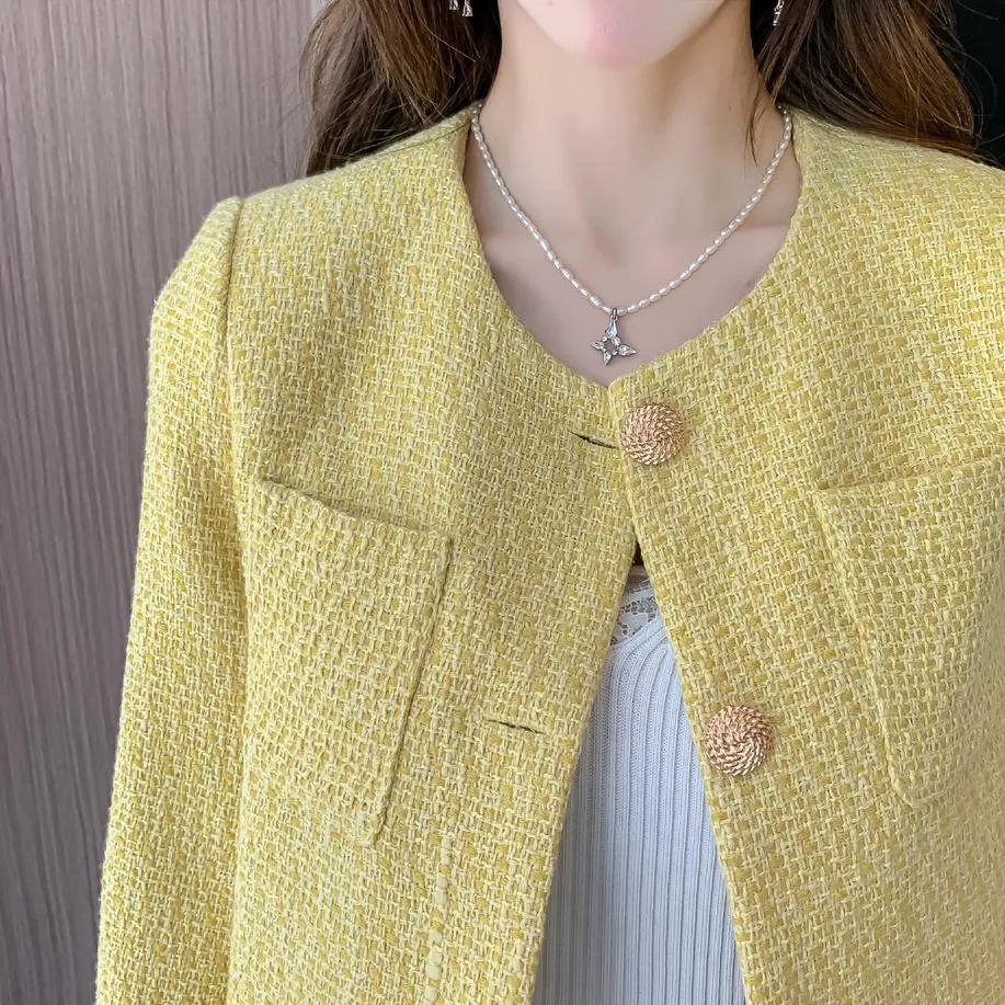 Elegant Solid Blazer featuring a Button-up Design and Cropped Fit
