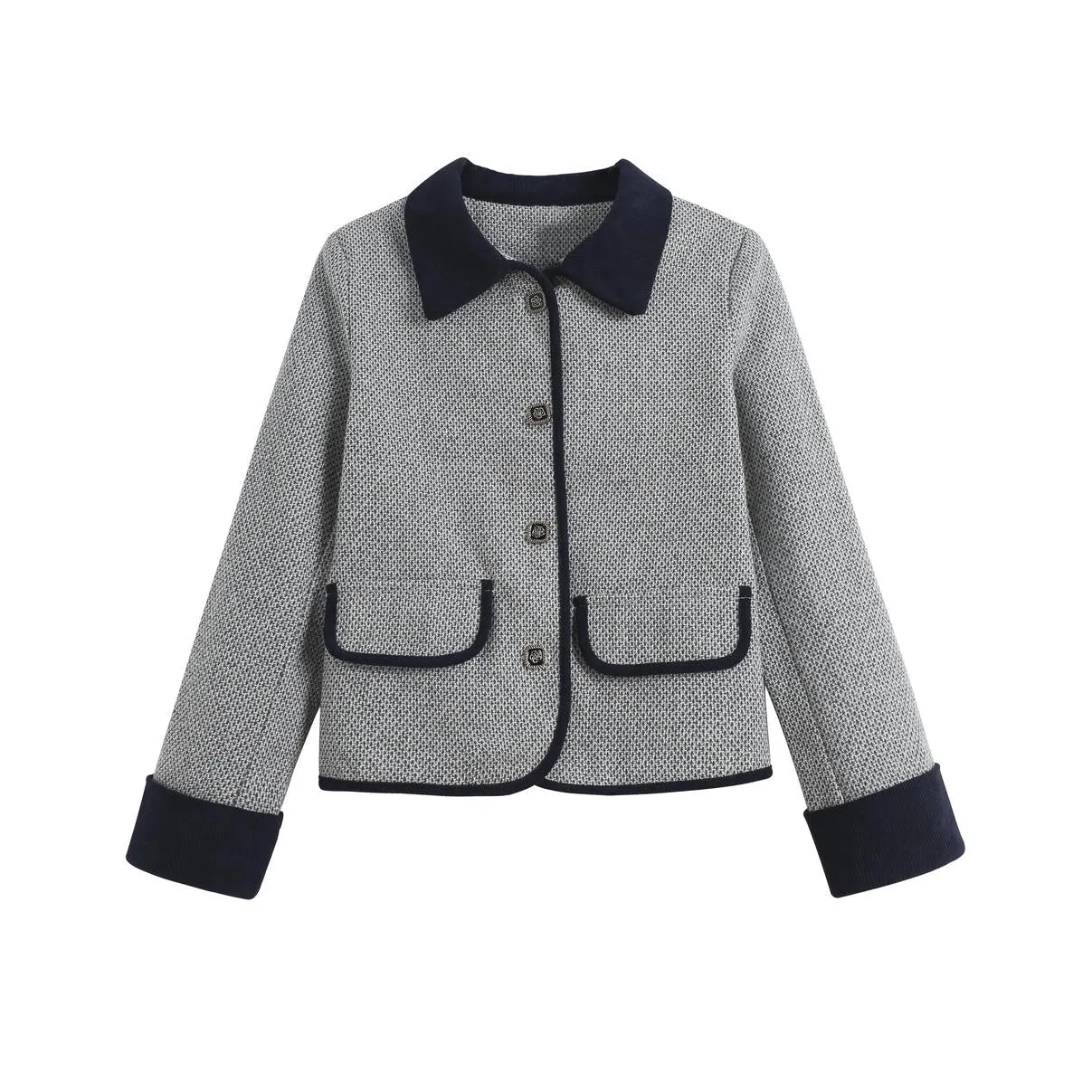 Elegant Textured Print Blazer with Button-up Design for Her