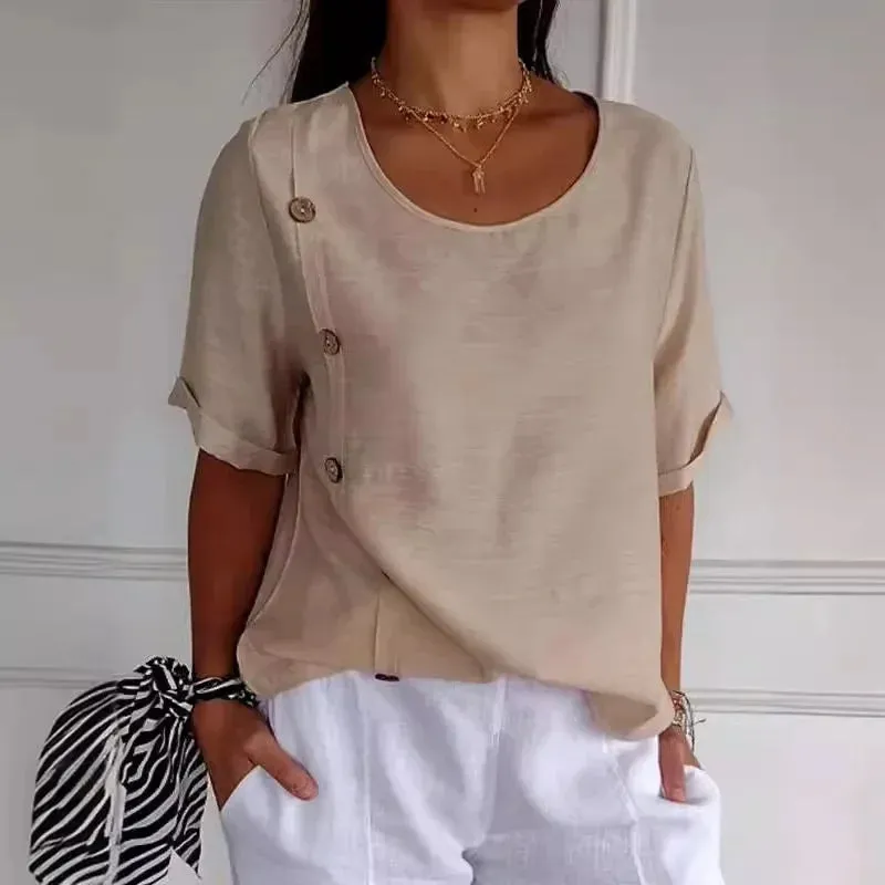 Elina™ Button-Drape Elegant Blouse