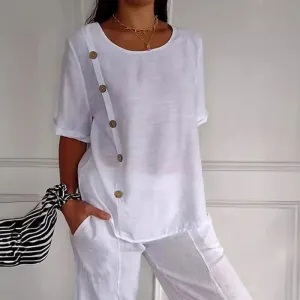 Elina™ Button-Drape Elegant Blouse