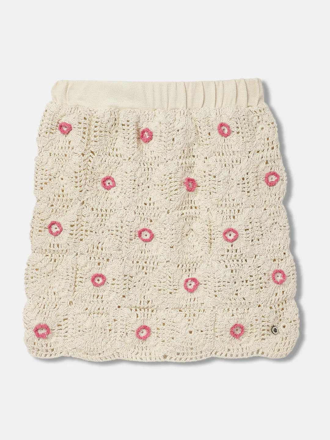Elle Kids Girls Beige Self-Design Regular Fit Mid-Rise Skirt