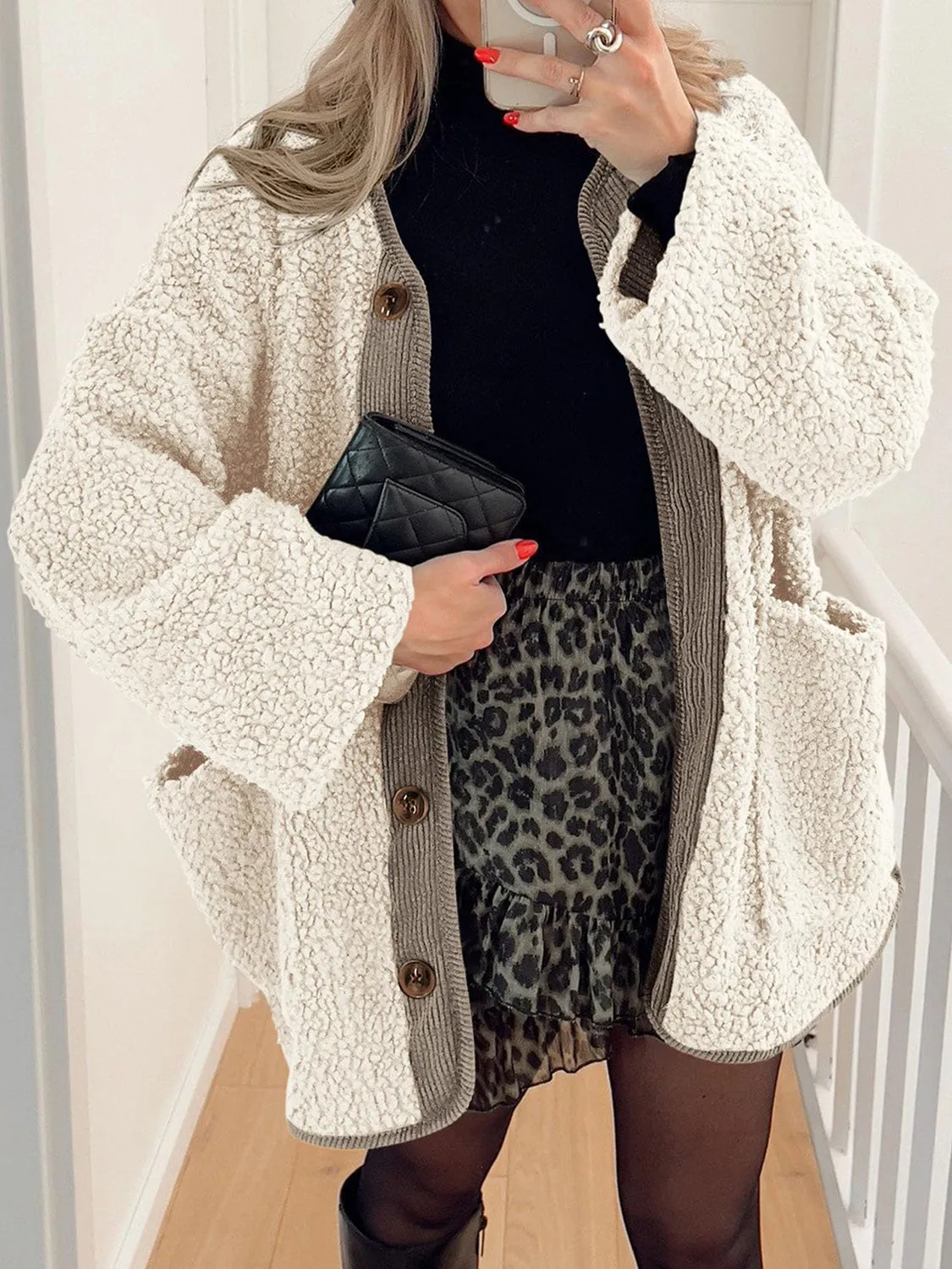 Emily Button Up Sherpa Jacket with Pockets
