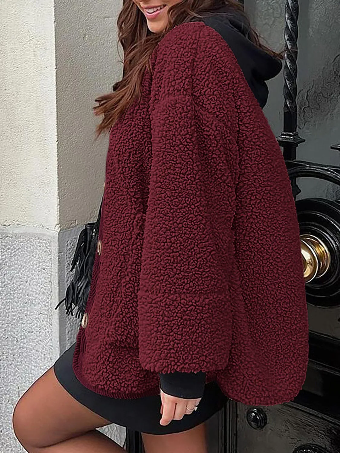 Emily Button Up Sherpa Jacket with Pockets