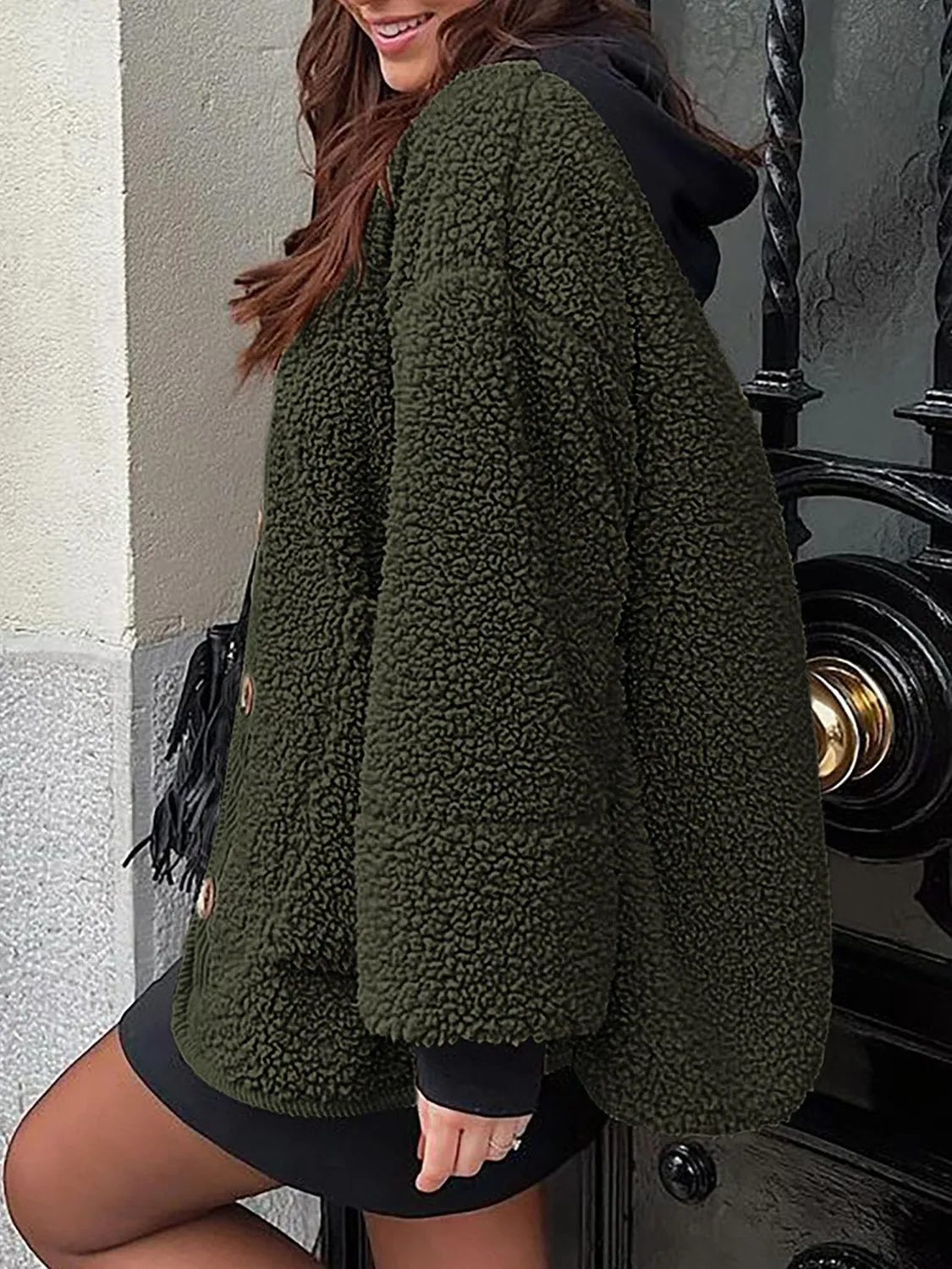 Emily Button Up Sherpa Jacket with Pockets
