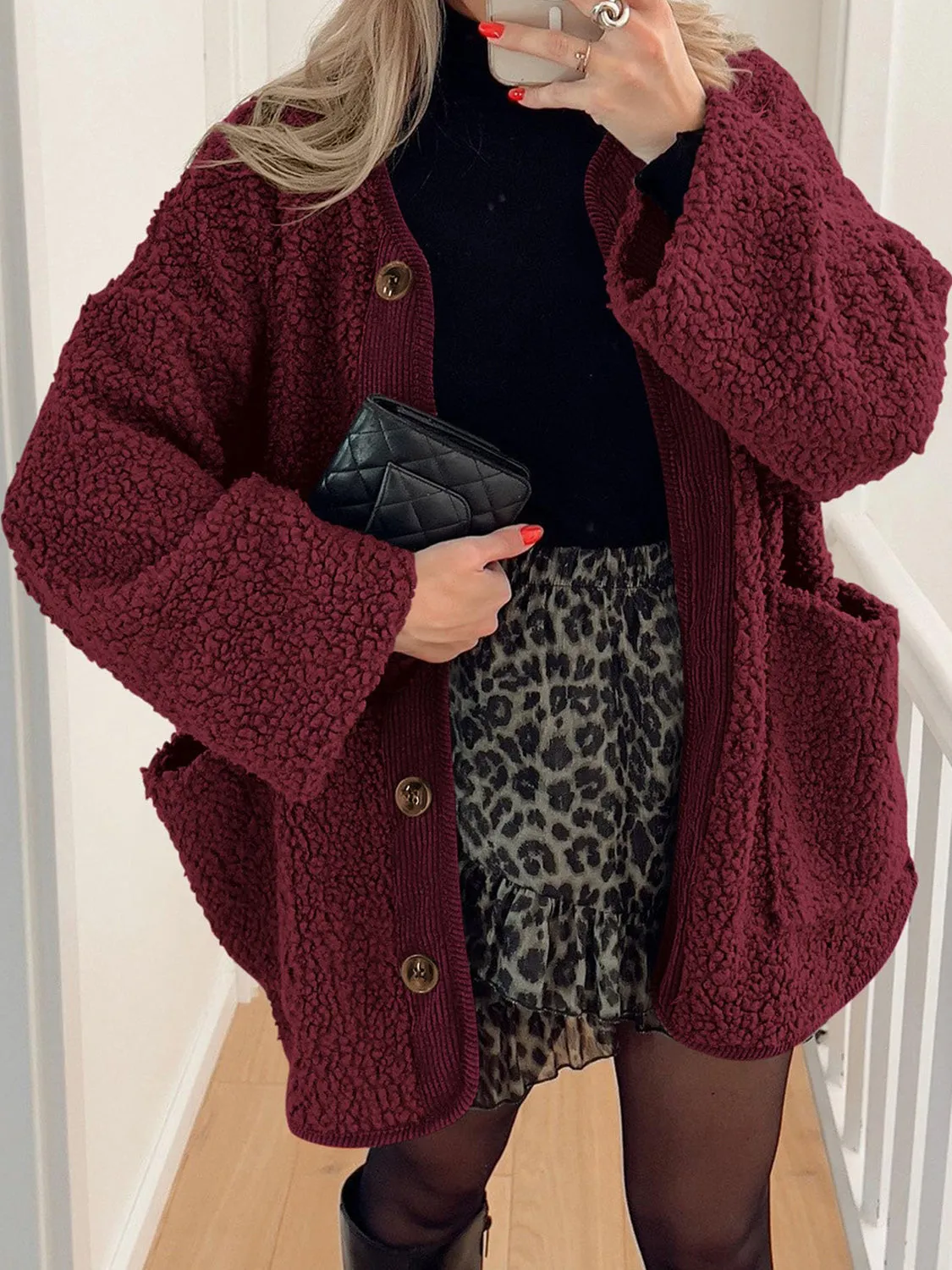 Emily Button Up Sherpa Jacket with Pockets