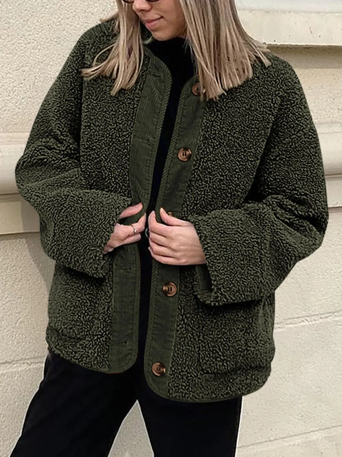 Emily Button Up Sherpa Jacket with Pockets