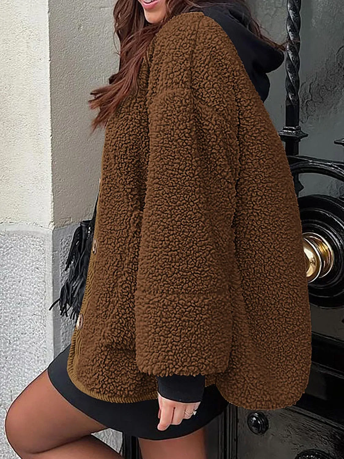 Emily Button Up Sherpa Jacket with Pockets