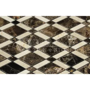 Emperador Dark Spanish Marble Lattice (Emperador Dark   Crema Marfil) Mosaic Tile, Polished