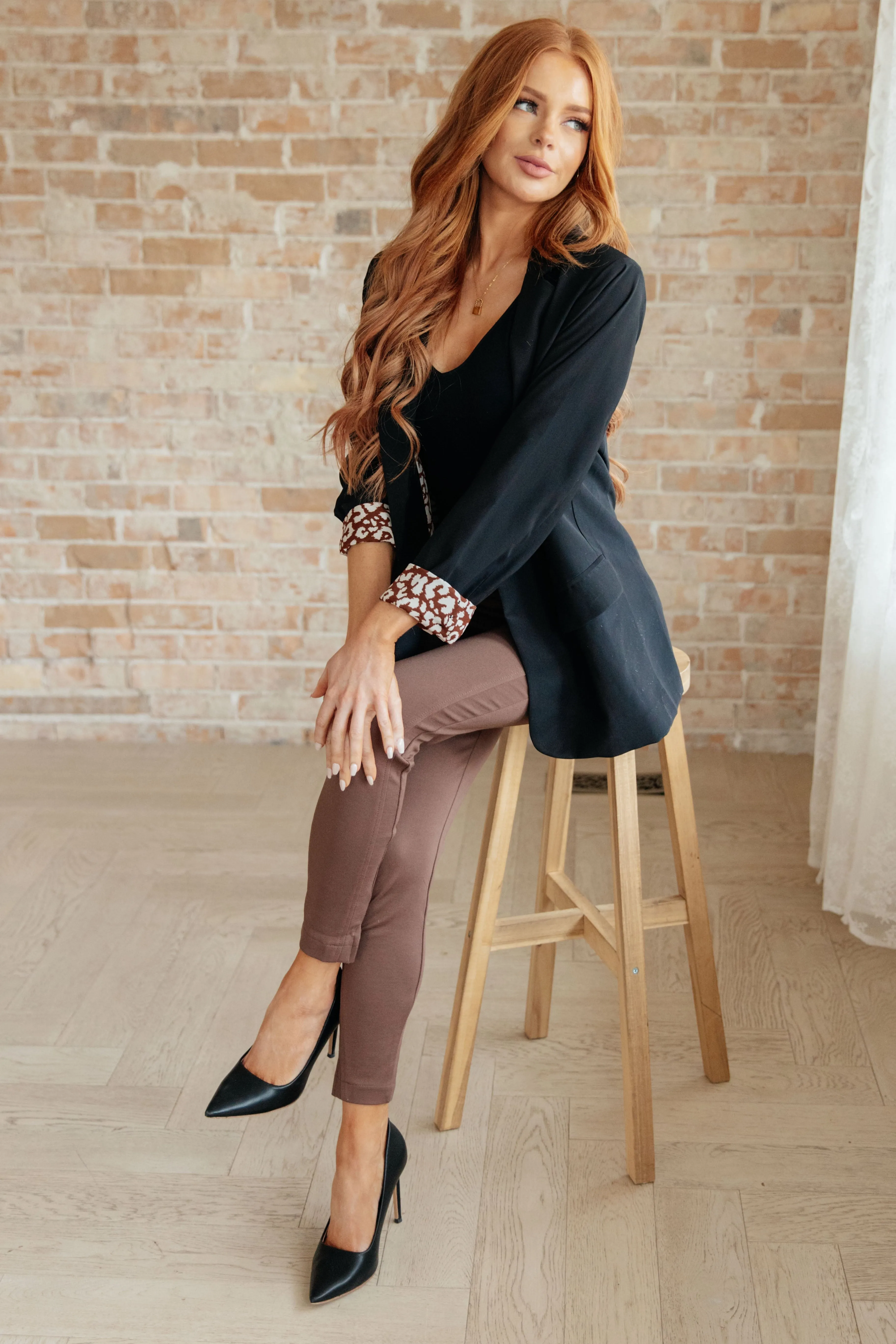 Evelyn Blazer – Black Tailored Cheetah-Lined Blazer