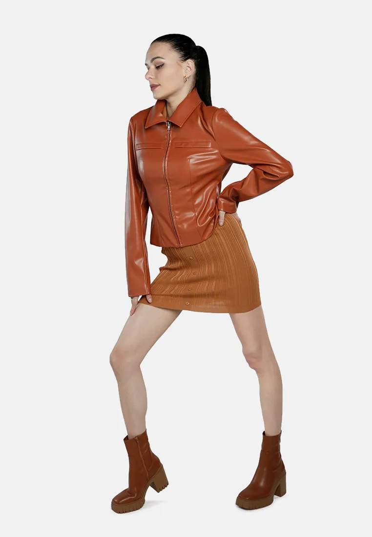 Faux Leather Collared Jacket
