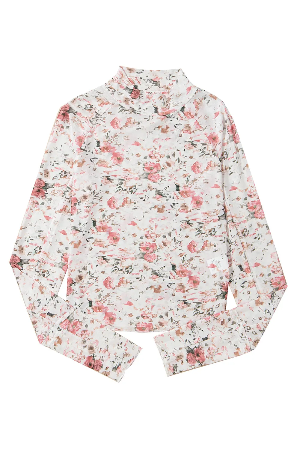 Floral Mesh High Neck Long Sleeve Blouse