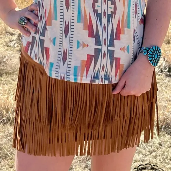 Fort Worth Fringe Skort - Brown