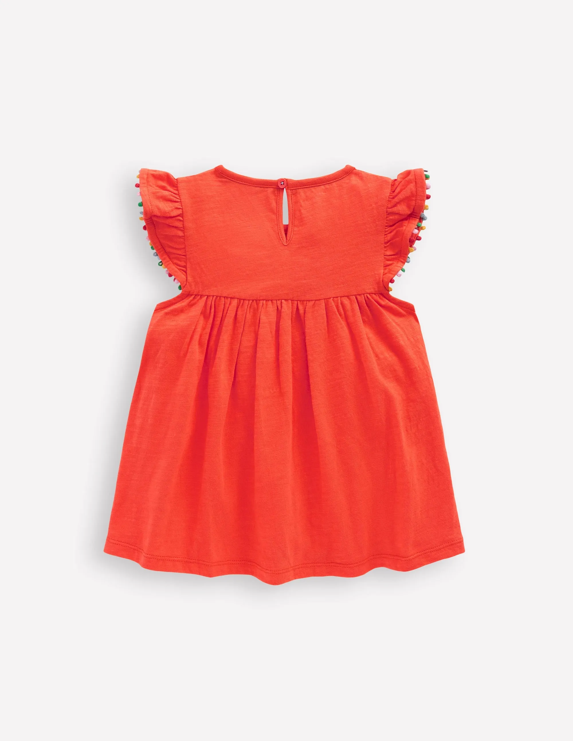 Frill Sleeve Pom Top-Coral Orange