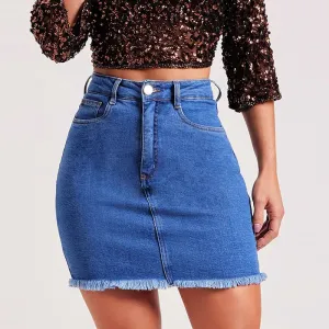 Fringe Appeal High Waist Denim Mini Skirt