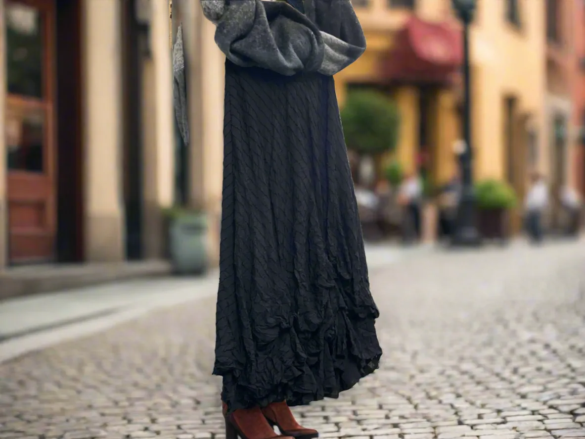 Fully Lined Rouched Skirt - BLACK