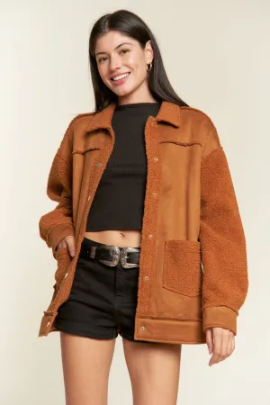 Galina Curvy Plus Faux Suede Jacket – Oversized with Sherpa Details