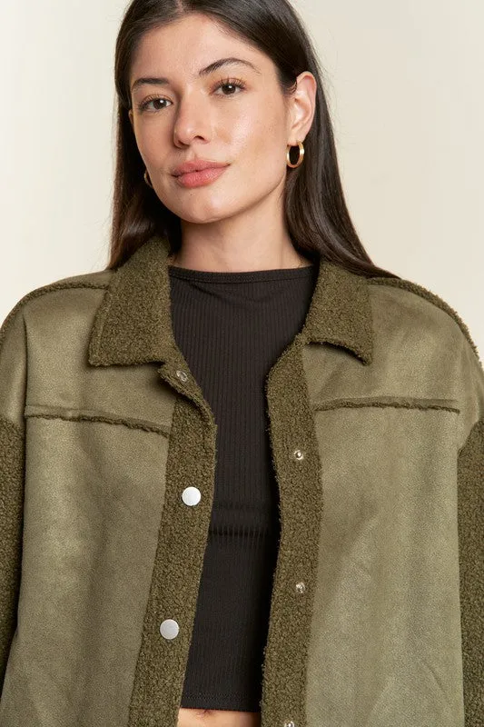 Galina Curvy Plus Faux Suede Jacket – Oversized with Sherpa Details