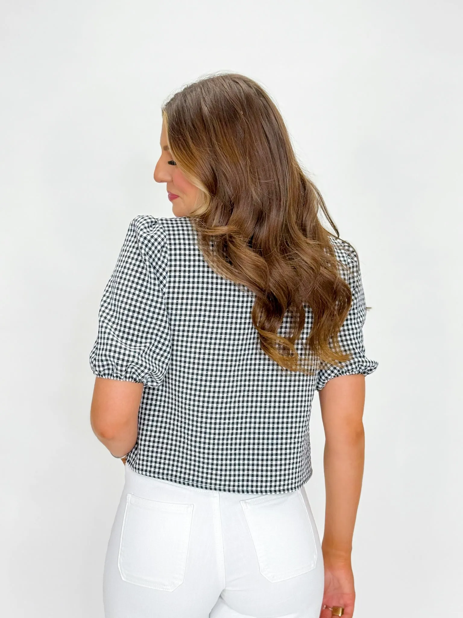 Gingham Tied V-Neck Top