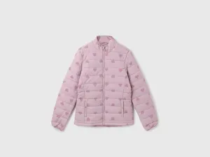 Girl's Regular Fit Flock Heart Print Jacket