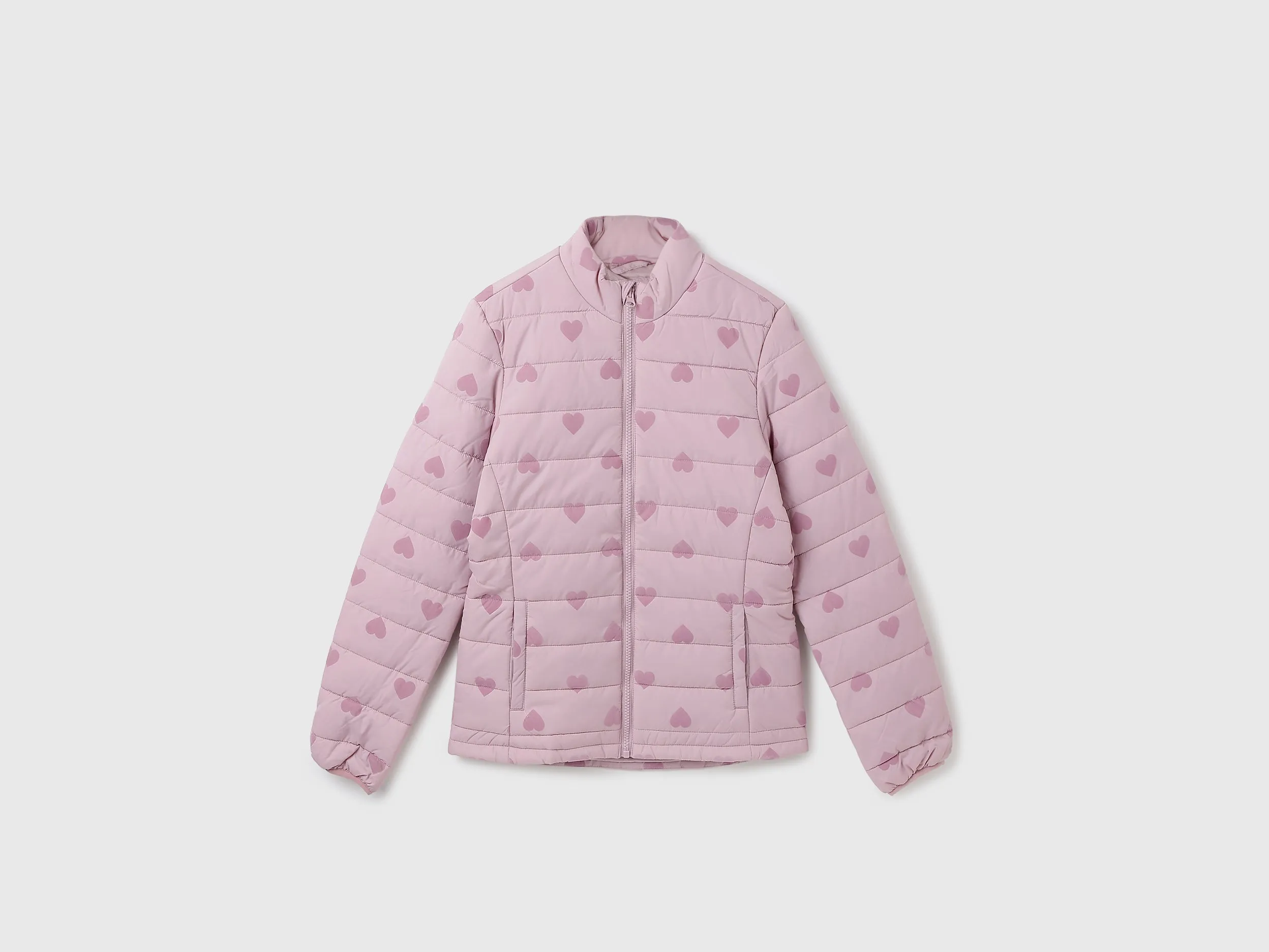 Girl's Regular Fit Flock Heart Print Jacket