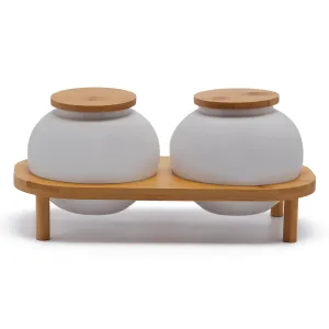 GOURMET CANISTER WITH BAMBOO LID (13.97 CM, WHITE)