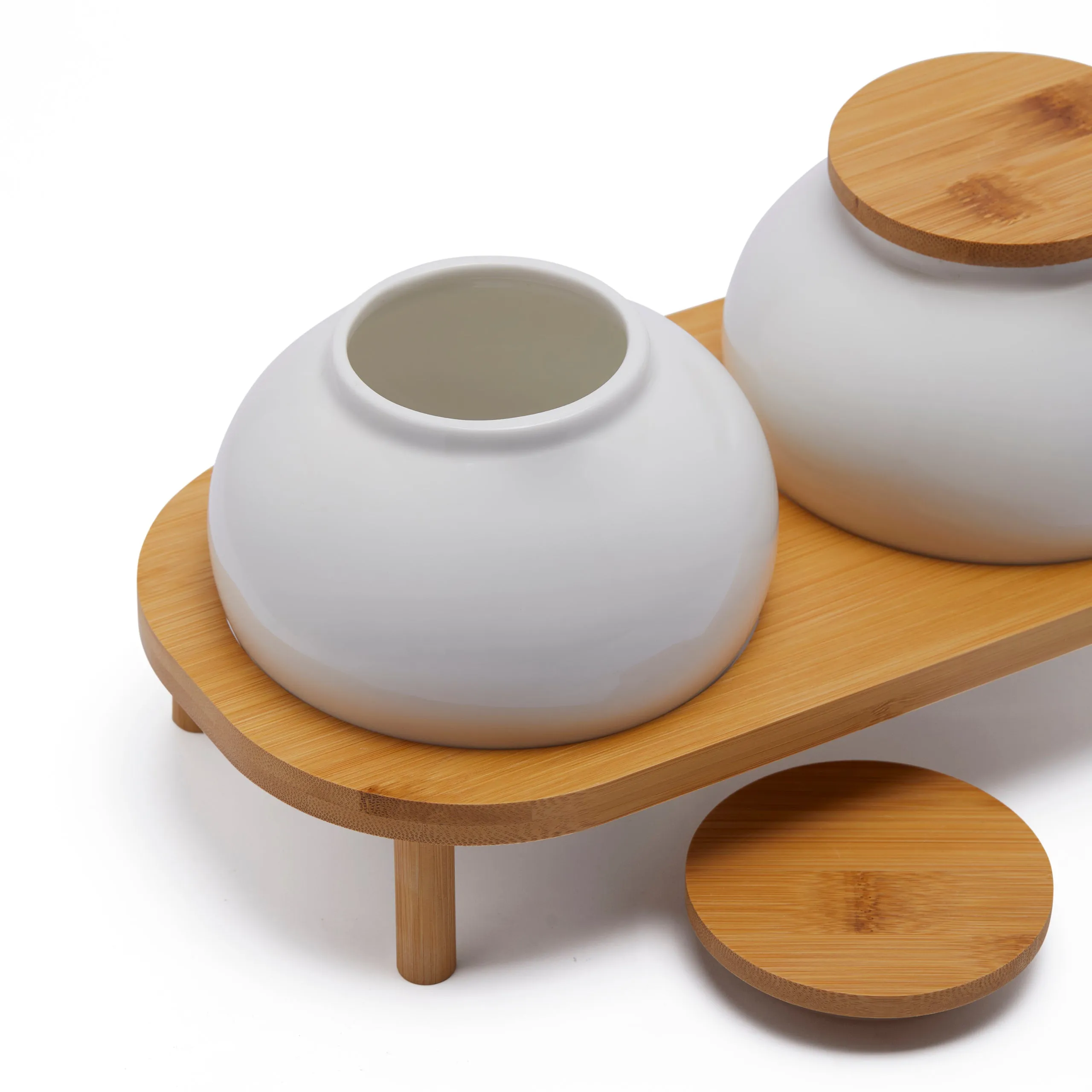 GOURMET CANISTER WITH BAMBOO LID (13.97 CM, WHITE)