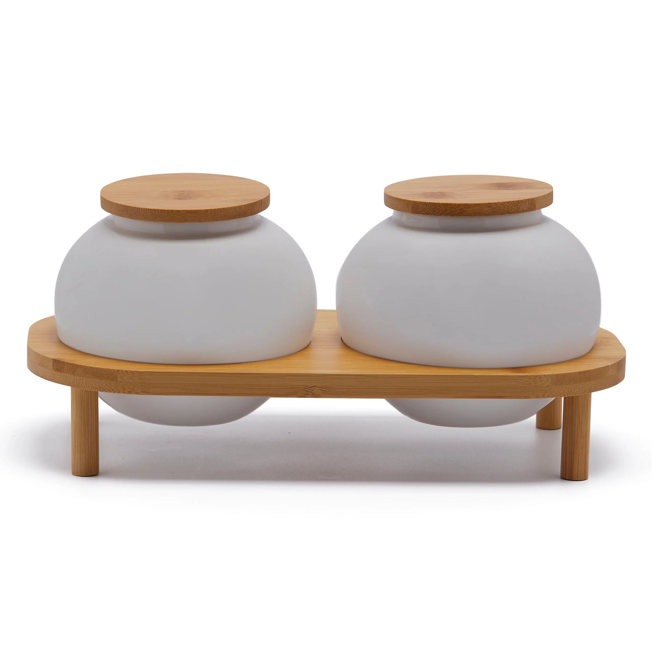 GOURMET CANISTER WITH BAMBOO LID (13.97 CM, WHITE)