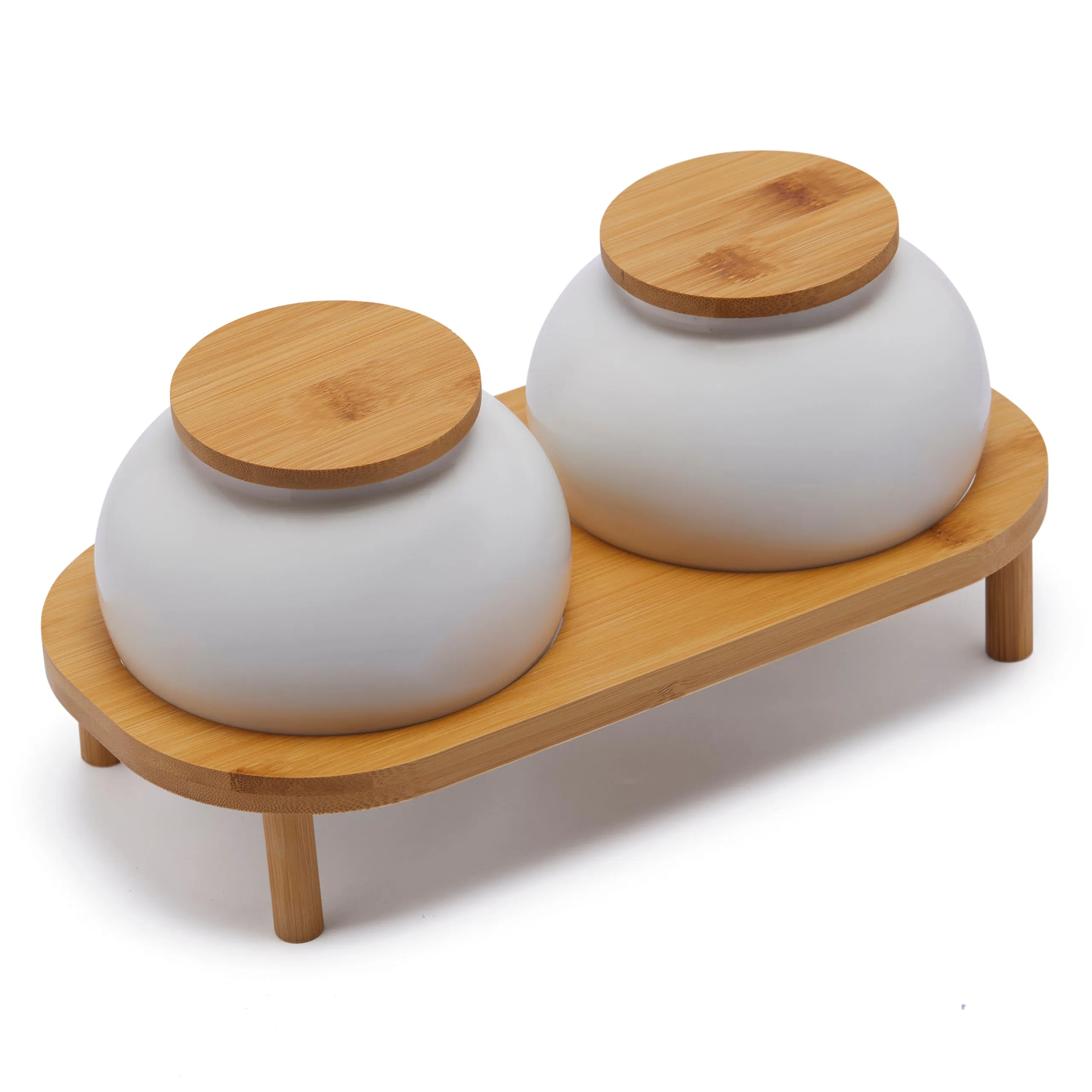 GOURMET CANISTER WITH BAMBOO LID (13.97 CM, WHITE)