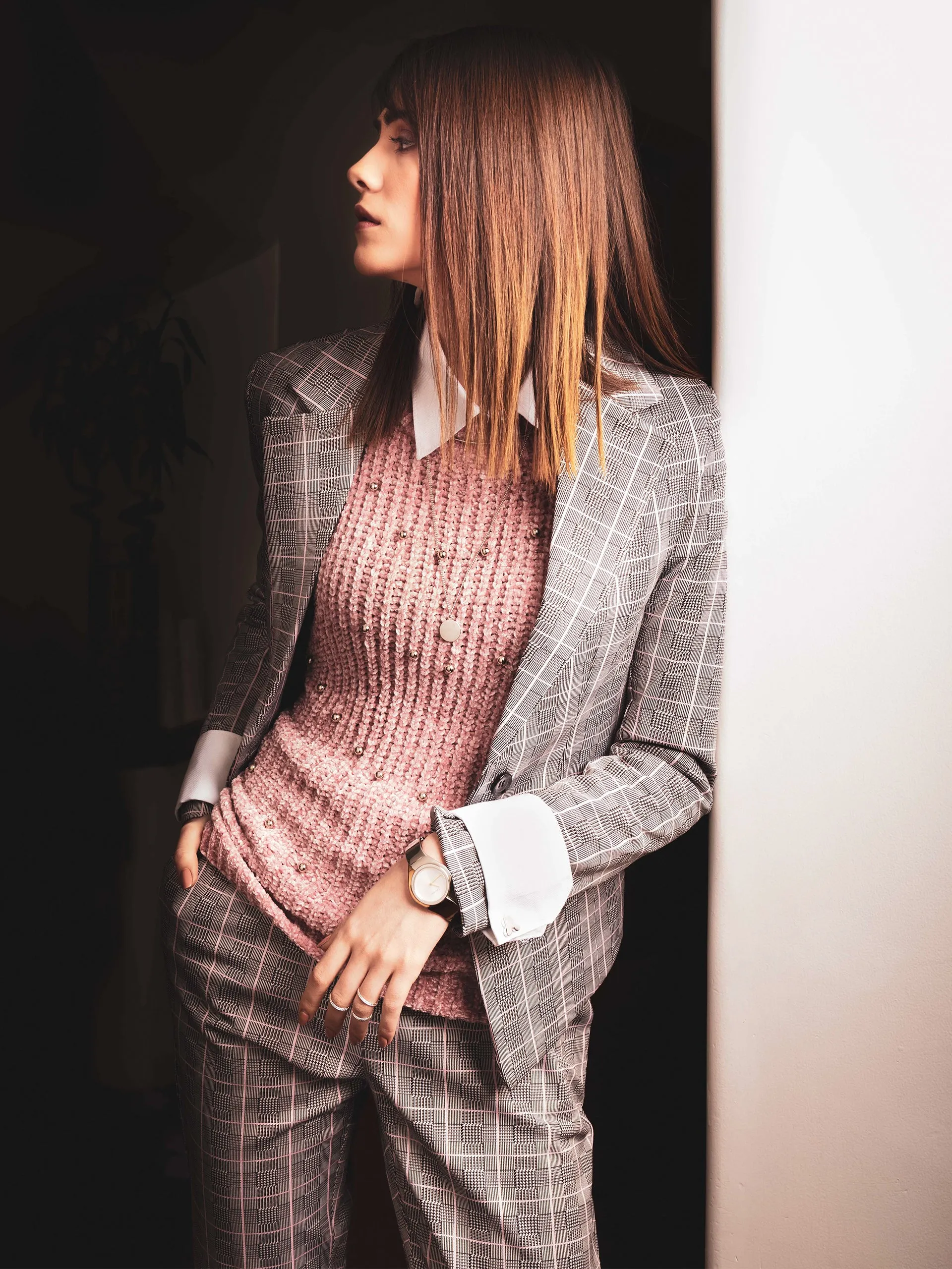 Grey Checked Notched Lapel Blazer