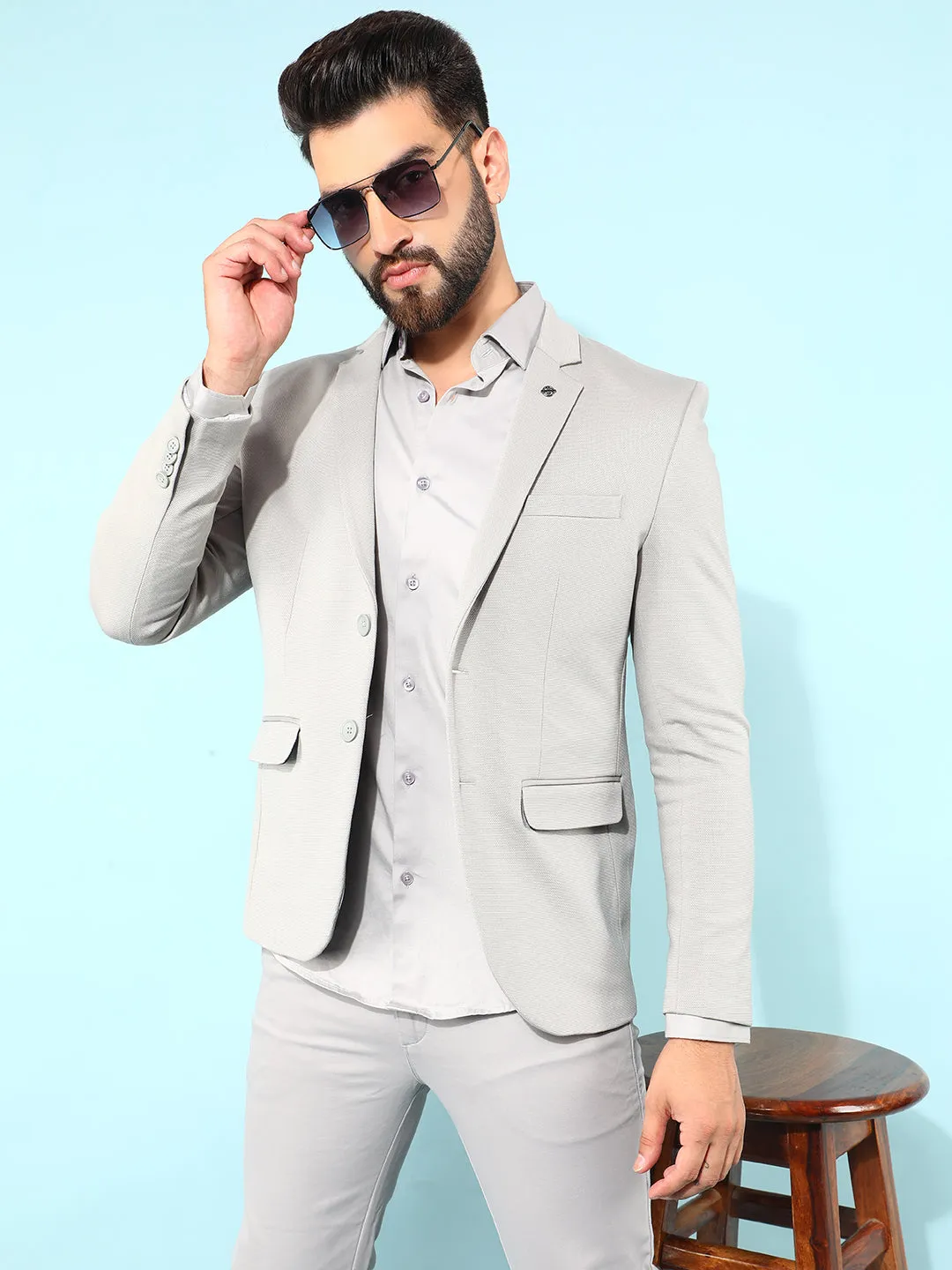 Grey Single Breasted Blazer