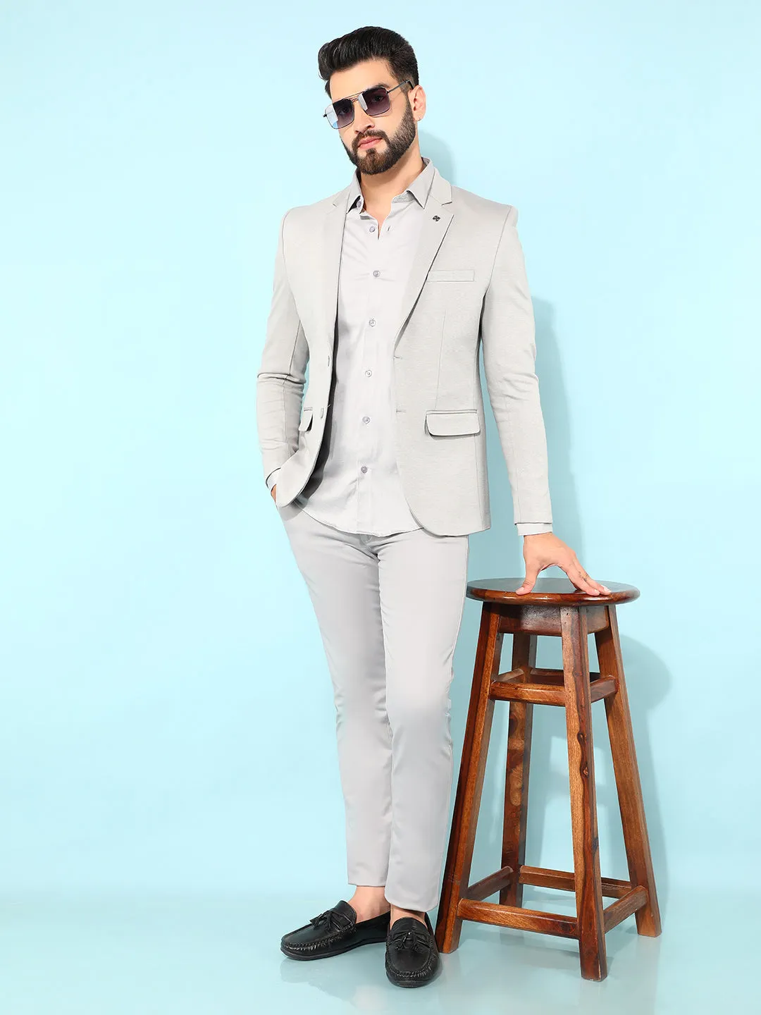 Grey Single Breasted Blazer